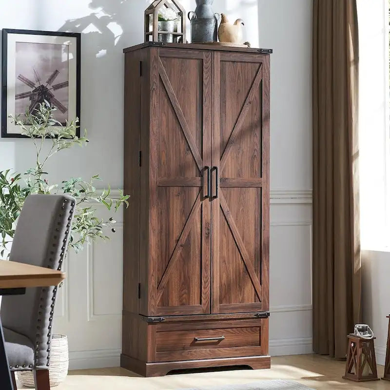 Garde-manger de cuisine de style campagnard de 72 pouces avec portes coulissantes et étagères réglables