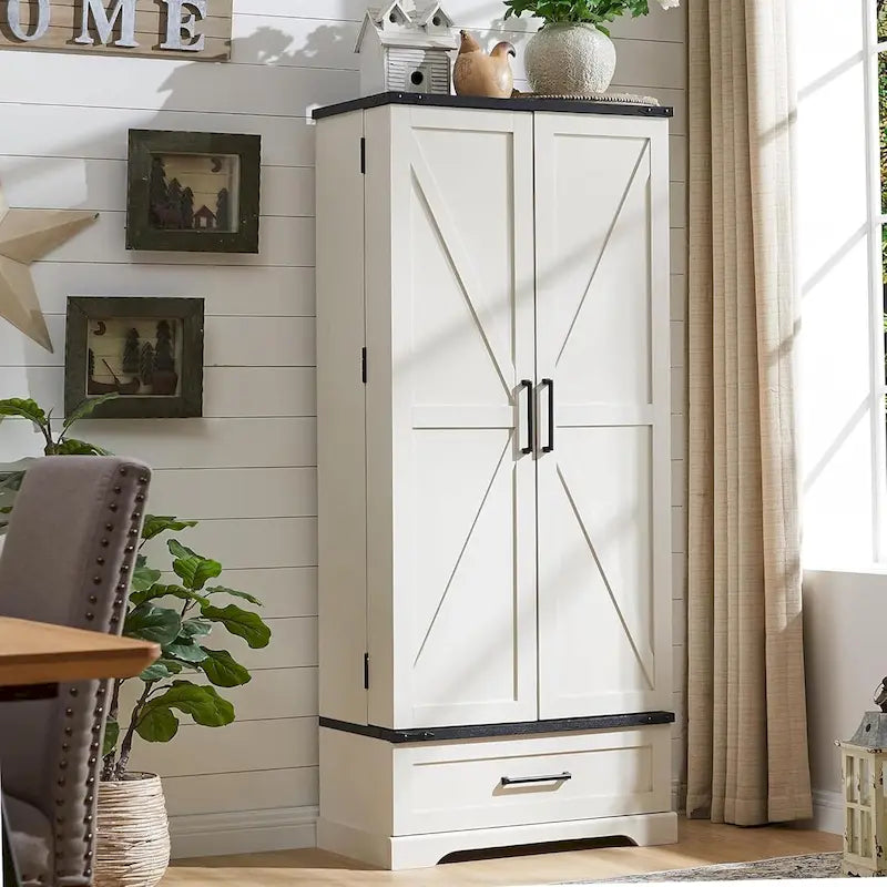 Garde-manger de cuisine de style campagnard de 72 pouces avec portes coulissantes et étagères réglables