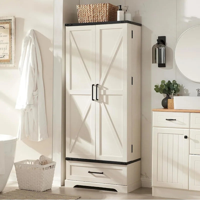 Garde-manger de cuisine de style campagnard de 72 pouces avec portes coulissantes et étagères réglables