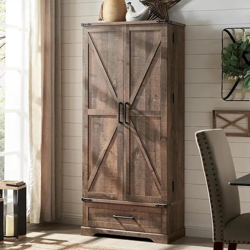 Garde-manger de cuisine de style campagnard de 72 pouces avec portes coulissantes et étagères réglables