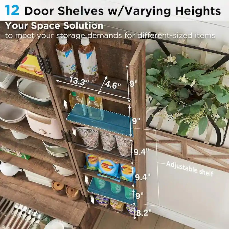 Garde-manger de cuisine de style campagnard de 72 pouces avec portes coulissantes et étagères réglables