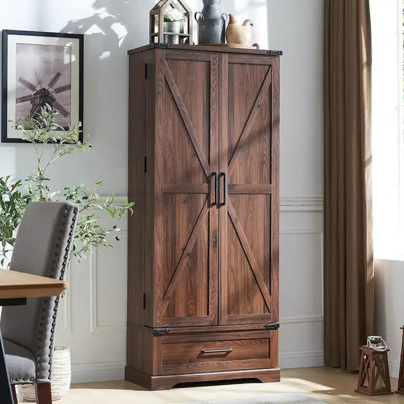 Garde-manger de cuisine de style campagnard de 72 pouces avec portes coulissantes et étagères réglables