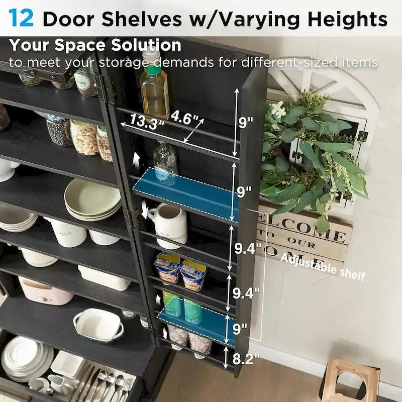 Garde-manger de cuisine de style campagnard de 72 pouces avec portes coulissantes et étagères réglables