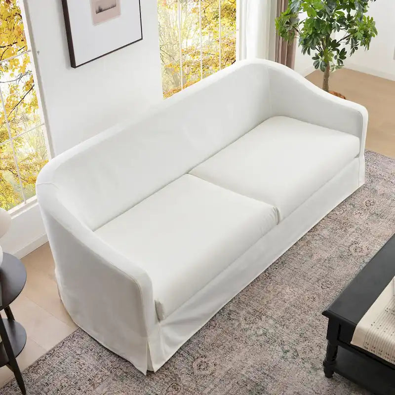 Canapé déhoussable en lin de 90 pouces à 3 places avec jupe et 4 coussins décoratifs