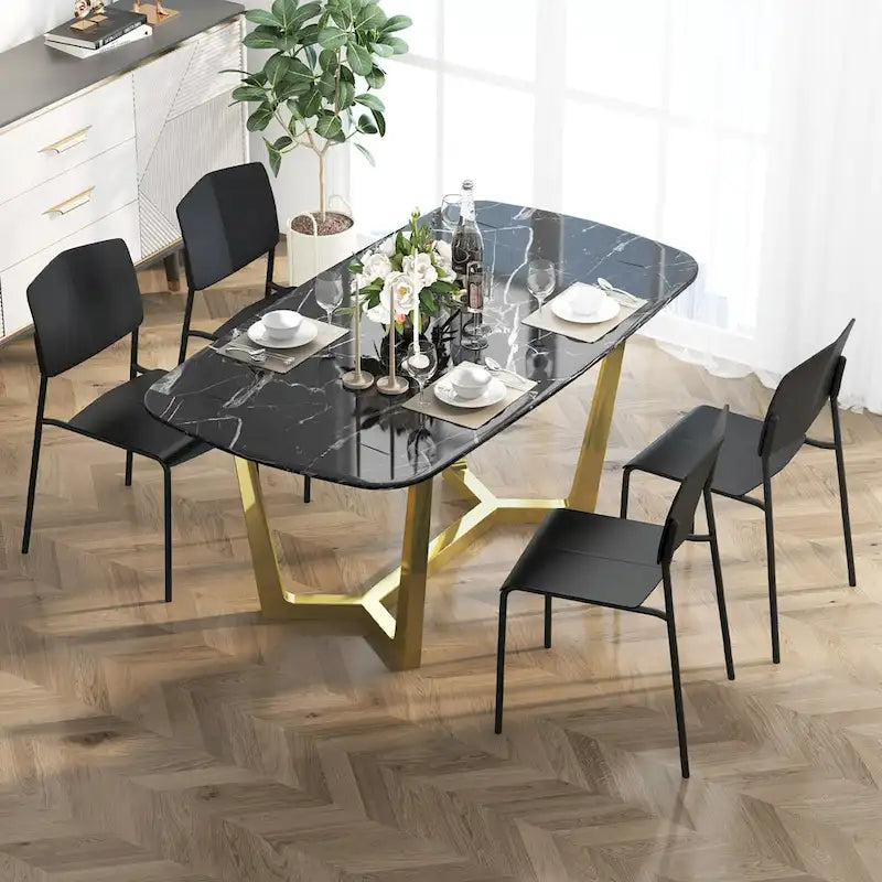 Gymax Lot de 4 chaises de salle à manger avec dossier ergonomique et assise large empilable