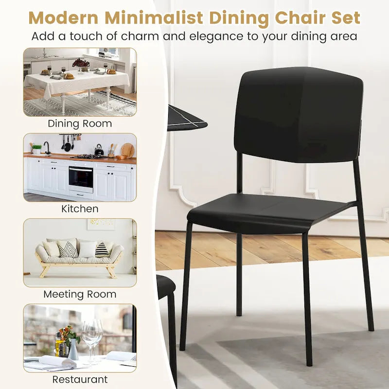 Gymax Lot de 4 chaises de salle à manger avec dossier ergonomique et assise large empilable