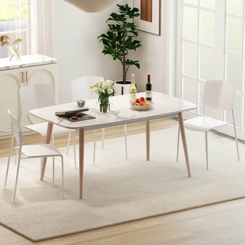 Gymax Lot de 4 chaises de salle à manger avec dossier ergonomique et assise large empilable