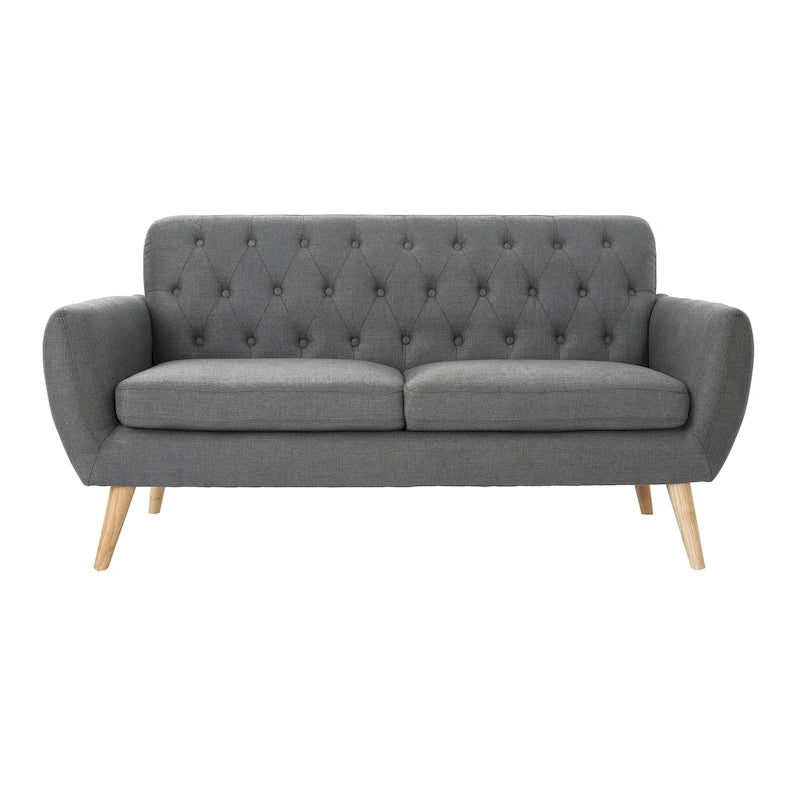Petit canapé de style Mid-Century Modern avec dossier capitonné et pieds en bois inclinés
