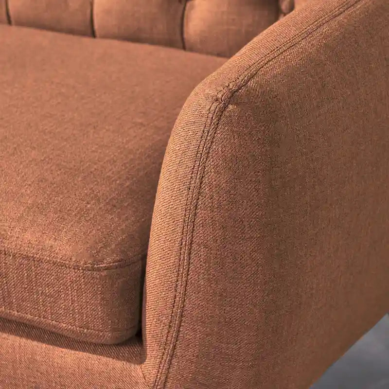 Petit canapé de style Mid-Century Modern avec dossier capitonné et pieds en bois inclinés