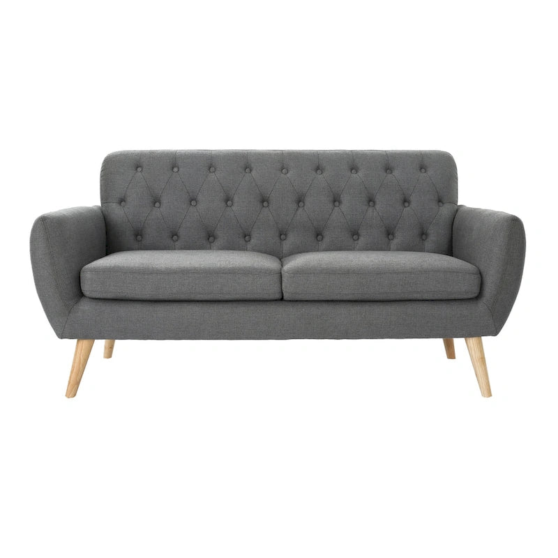 Petit canapé de style Mid-Century Modern avec dossier capitonné et pieds en bois inclinés