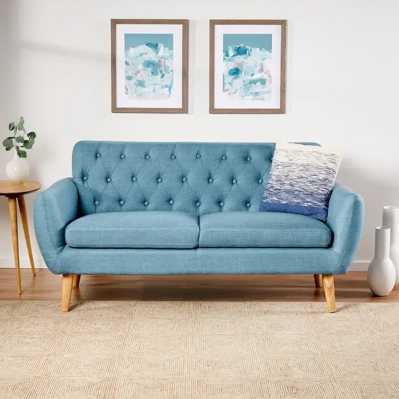 Petit canapé de style Mid-Century Modern avec dossier capitonné et pieds en bois inclinés