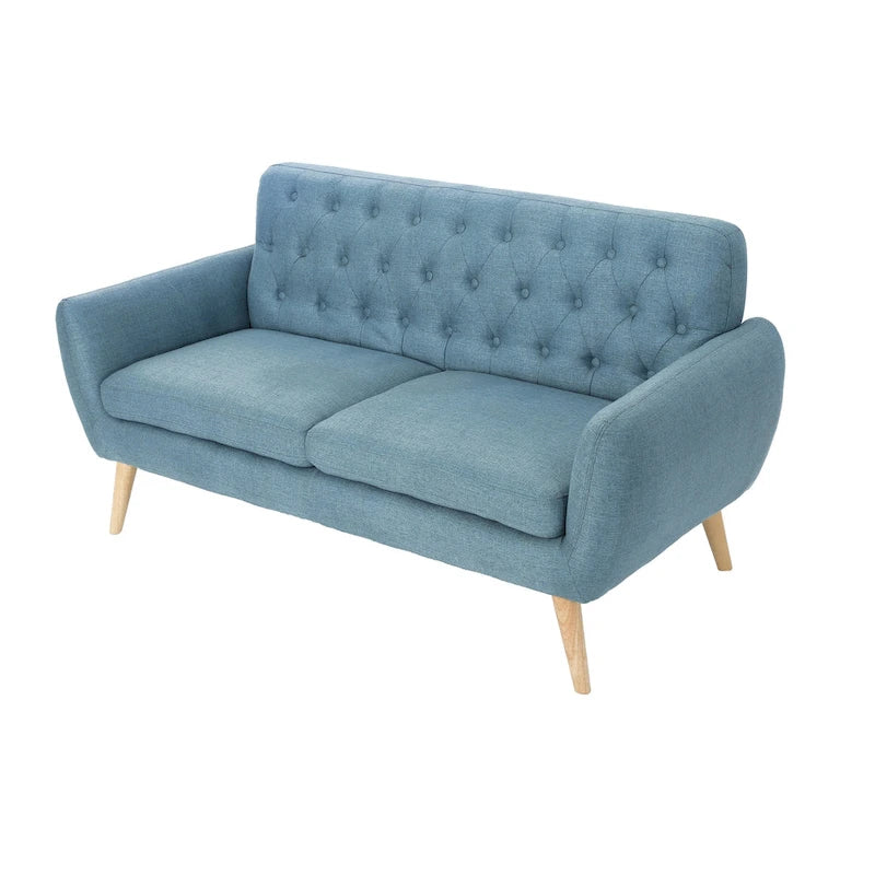 Petit canapé de style Mid-Century Modern avec dossier capitonné et pieds en bois inclinés