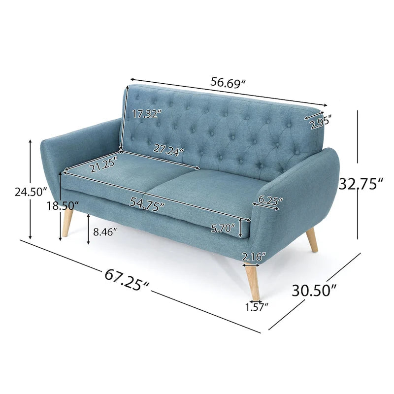 Petit canapé de style Mid-Century Modern avec dossier capitonné et pieds en bois inclinés