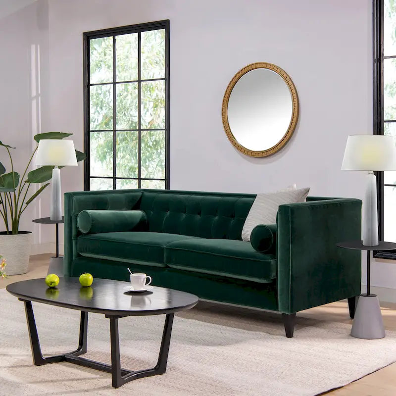 Jack 84 Mid-Century Modern Tuxedo Sofa with Bolster Pillows