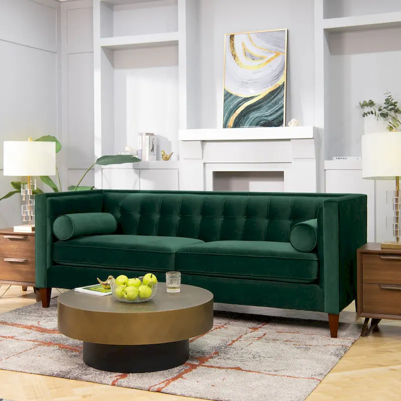 Canapé smoking de style moderne du milieu du siècle, 84 pouces, avec capitonnage et traversins