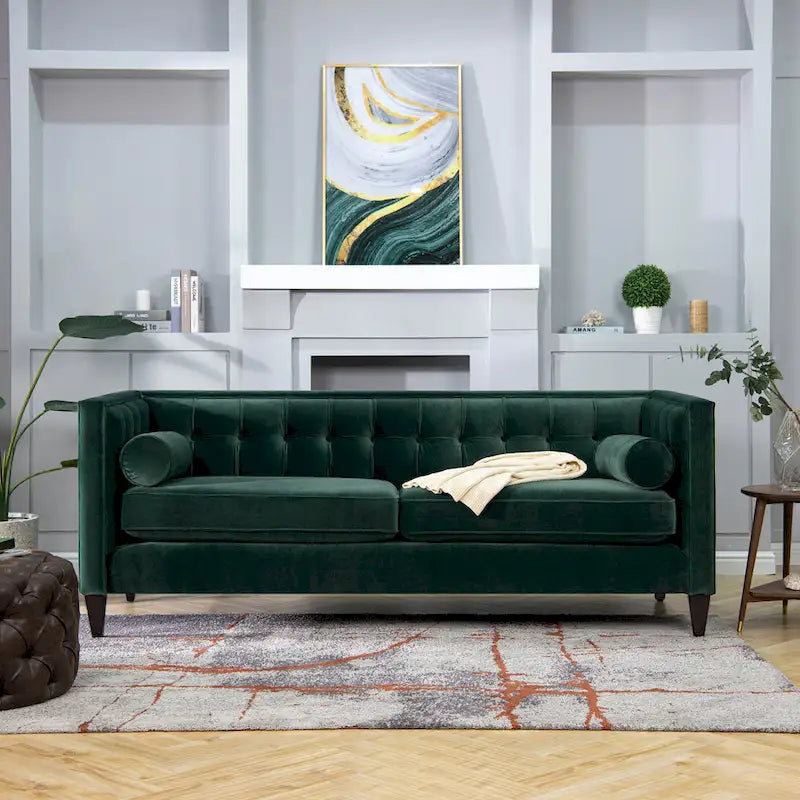 Canapé smoking de style moderne du milieu du siècle, 84 pouces, avec capitonnage et traversins