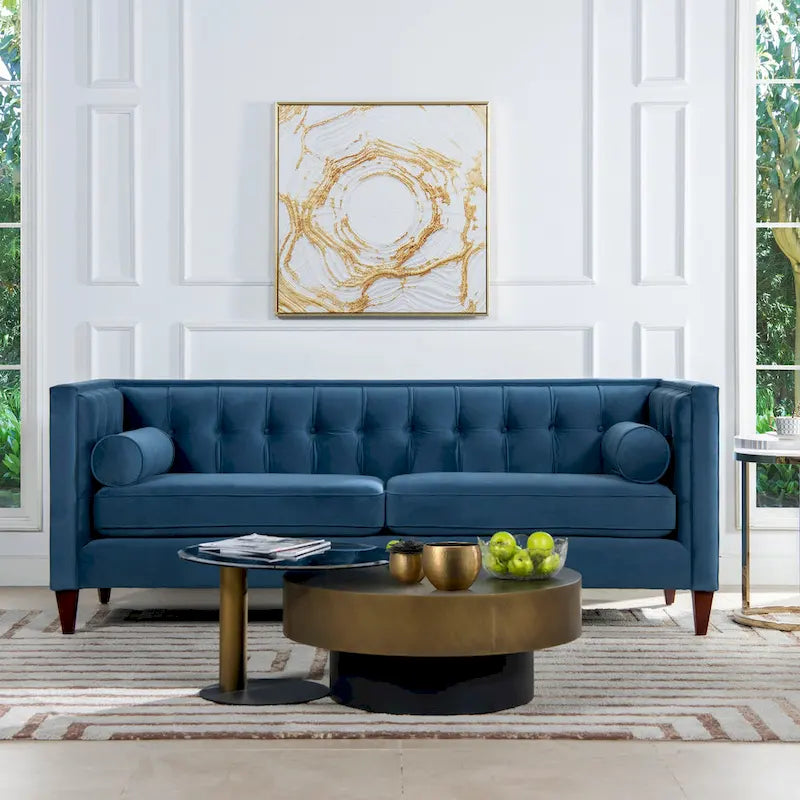 Canapé smoking de style moderne du milieu du siècle, 84 pouces, avec capitonnage et traversins