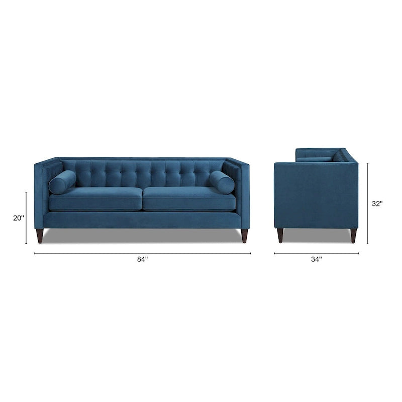 Canapé smoking de style moderne du milieu du siècle, 84 pouces, avec capitonnage et traversins