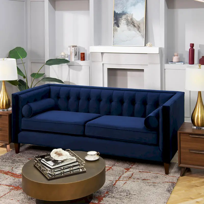 Canapé smoking de style moderne du milieu du siècle, 84 pouces, avec capitonnage et traversins