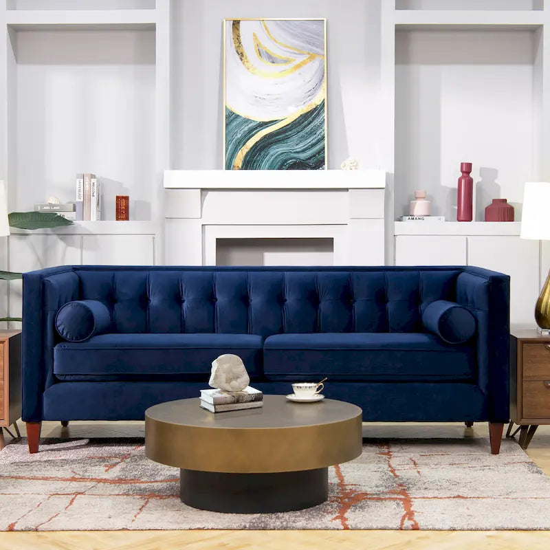 Canapé smoking de style moderne du milieu du siècle, 84 pouces, avec capitonnage et traversins