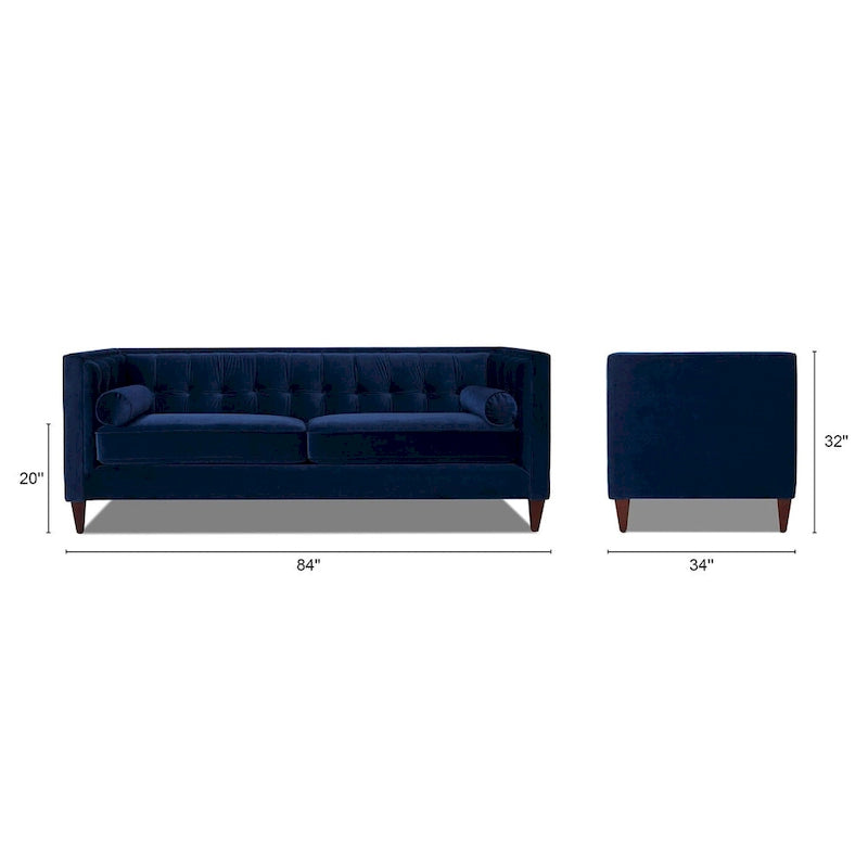 Canapé smoking de style moderne du milieu du siècle, 84 pouces, avec capitonnage et traversins