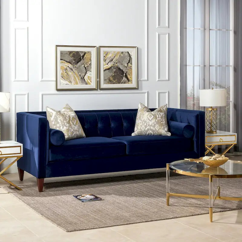 Canapé smoking de style moderne du milieu du siècle, 84 pouces, avec capitonnage et traversins