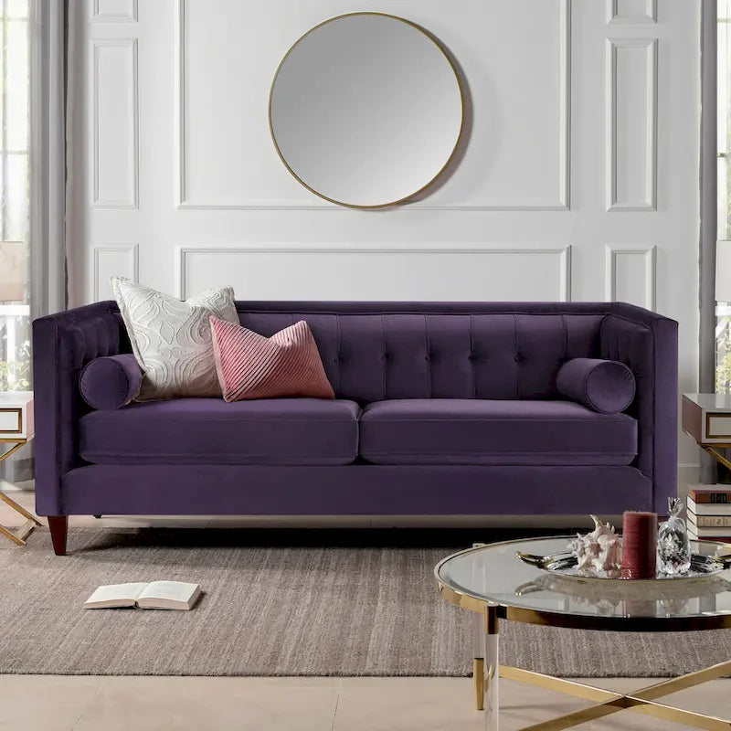 Canapé smoking de style moderne du milieu du siècle, 84 pouces, avec capitonnage et traversins