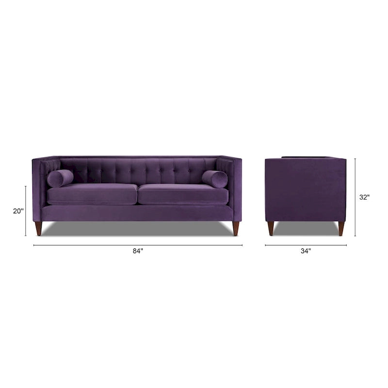 Canapé smoking de style moderne du milieu du siècle, 84 pouces, avec capitonnage et traversins