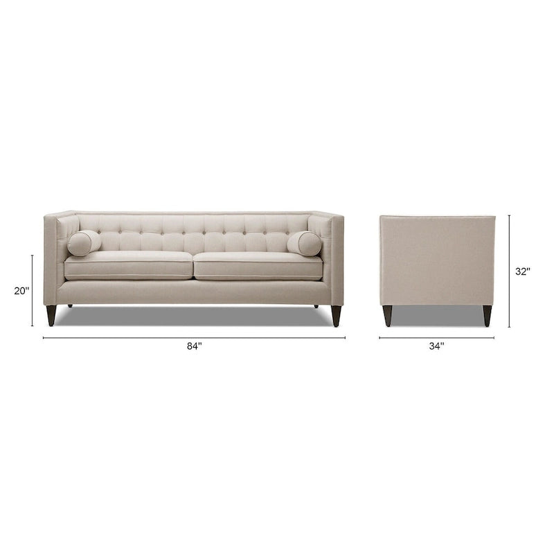 Canapé smoking de style moderne du milieu du siècle, 84 pouces, avec capitonnage et traversins