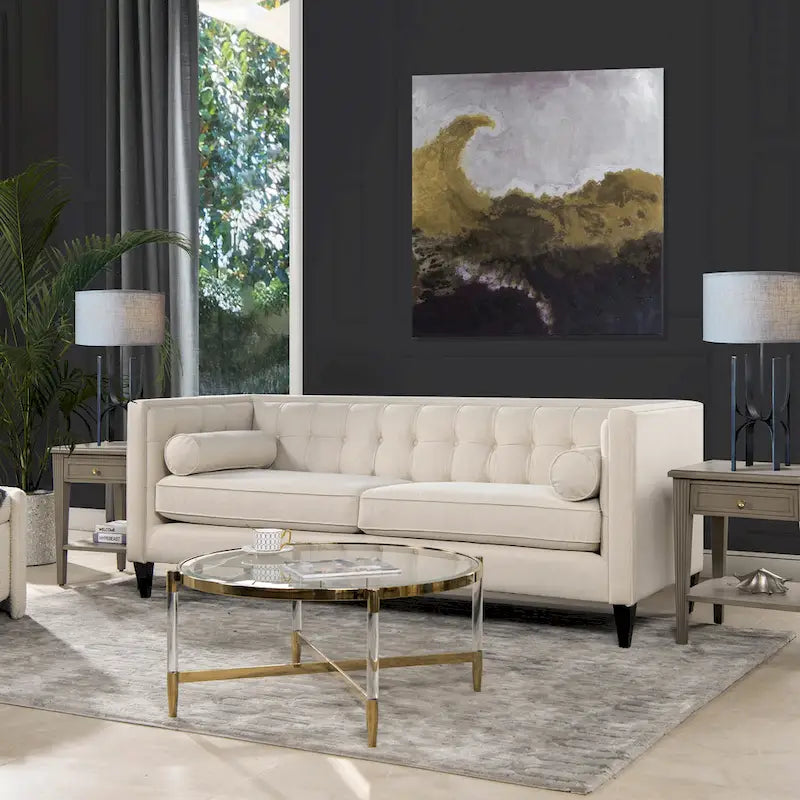 Canapé smoking de style moderne du milieu du siècle, 84 pouces, avec capitonnage et traversins