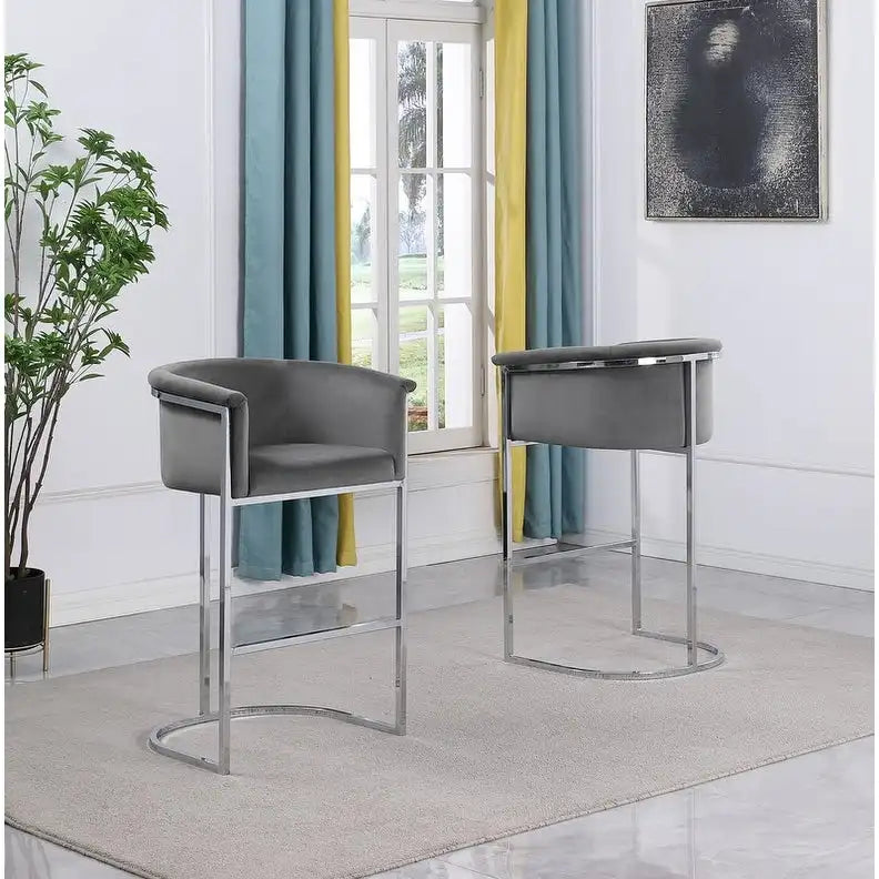 Chaise de comptoir capitonnée en velours avec piètement en métal