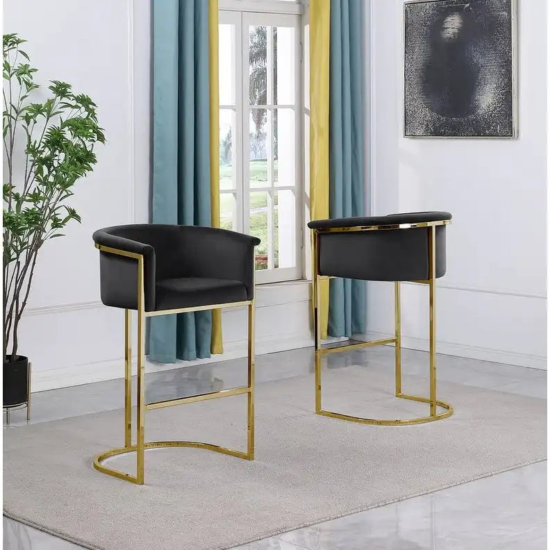 Chaise de comptoir capitonnée en velours avec piètement en métal