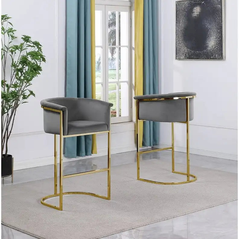 Chaise de comptoir capitonnée en velours avec piètement en métal