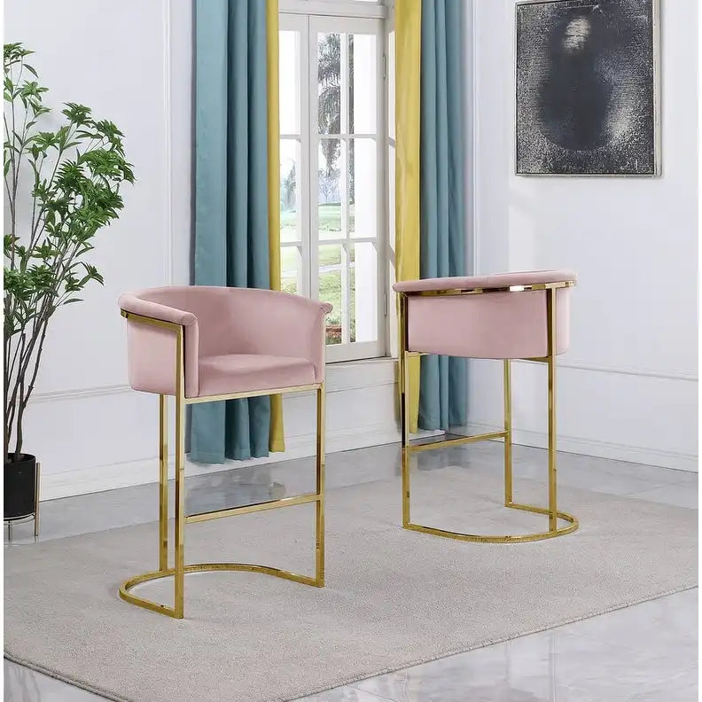 Chaise de comptoir capitonnée en velours avec piètement en métal