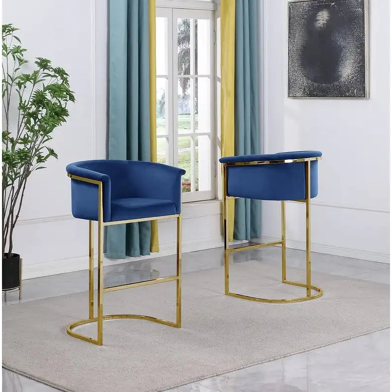 Chaise de comptoir capitonnée en velours avec piètement en métal