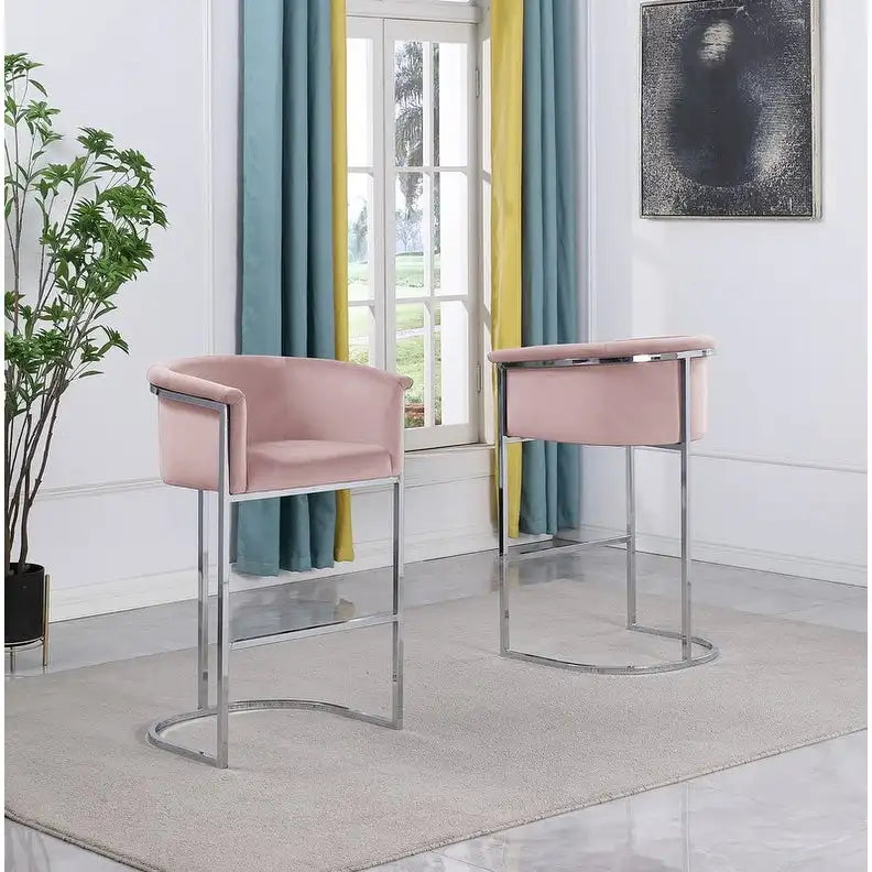 Chaise de comptoir capitonnée en velours avec piètement en métal