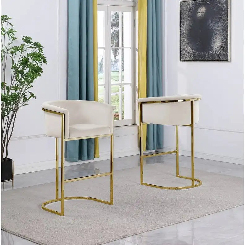 Chaise de comptoir capitonnée en velours avec piètement en métal