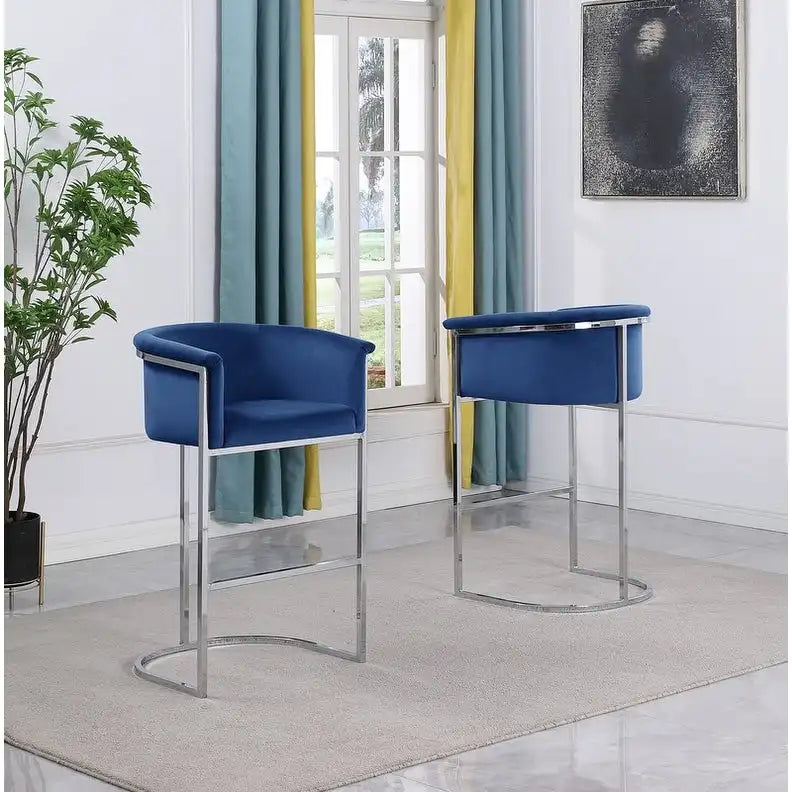 Chaise de comptoir capitonnée en velours avec piètement en métal