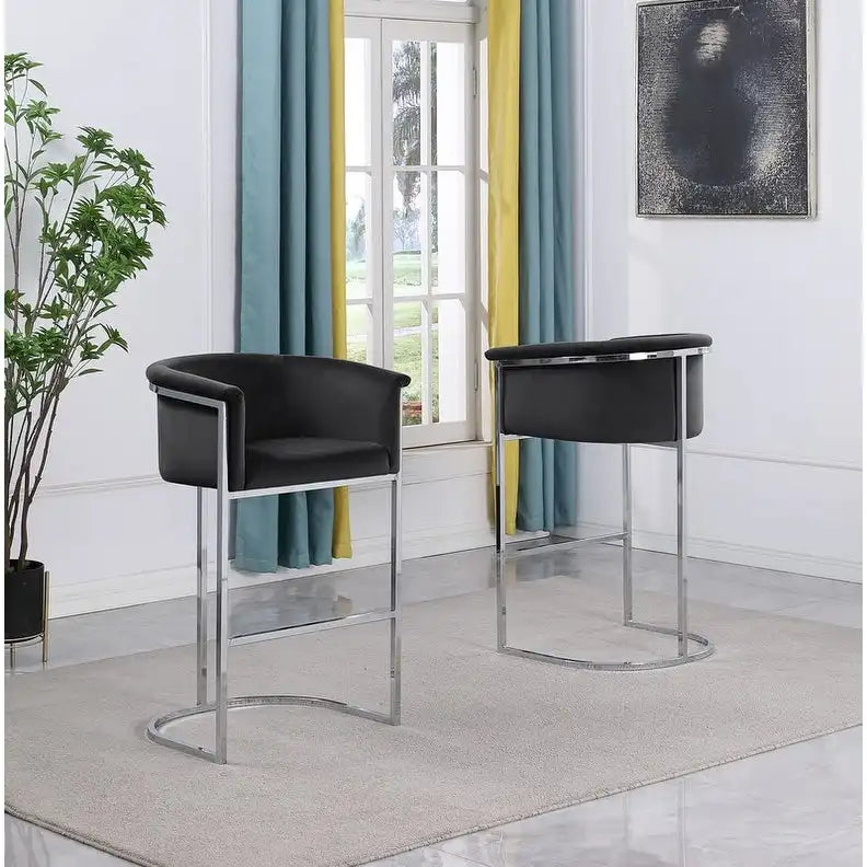 Chaise de comptoir capitonnée en velours avec piètement en métal