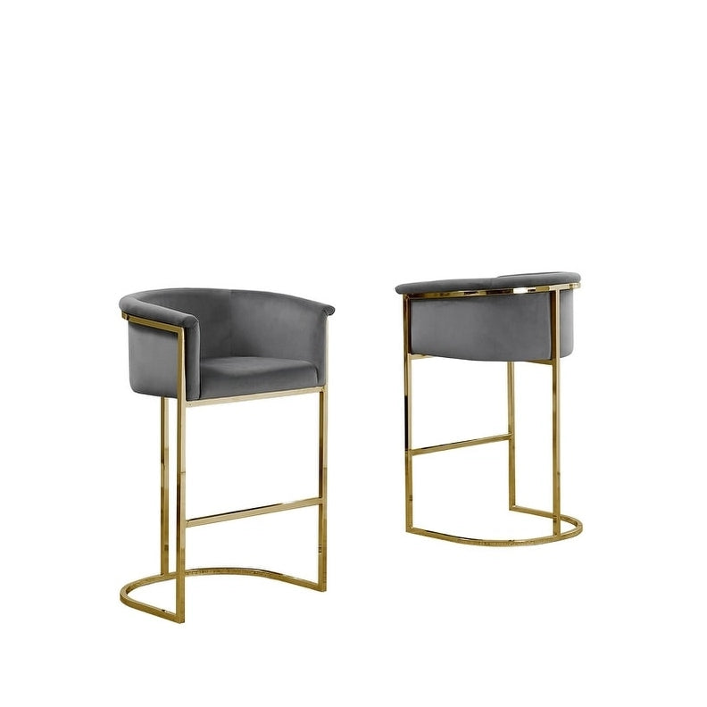 Chaise de comptoir capitonnée en velours avec piètement en métal