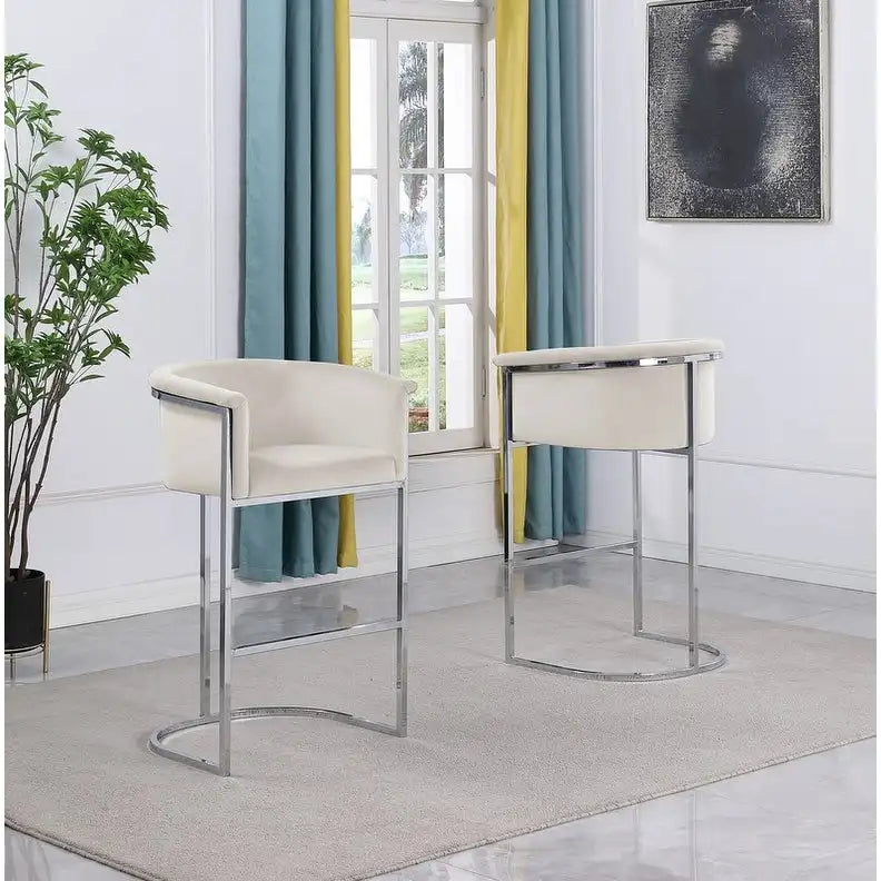 Chaise de comptoir capitonnée en velours avec piètement en métal