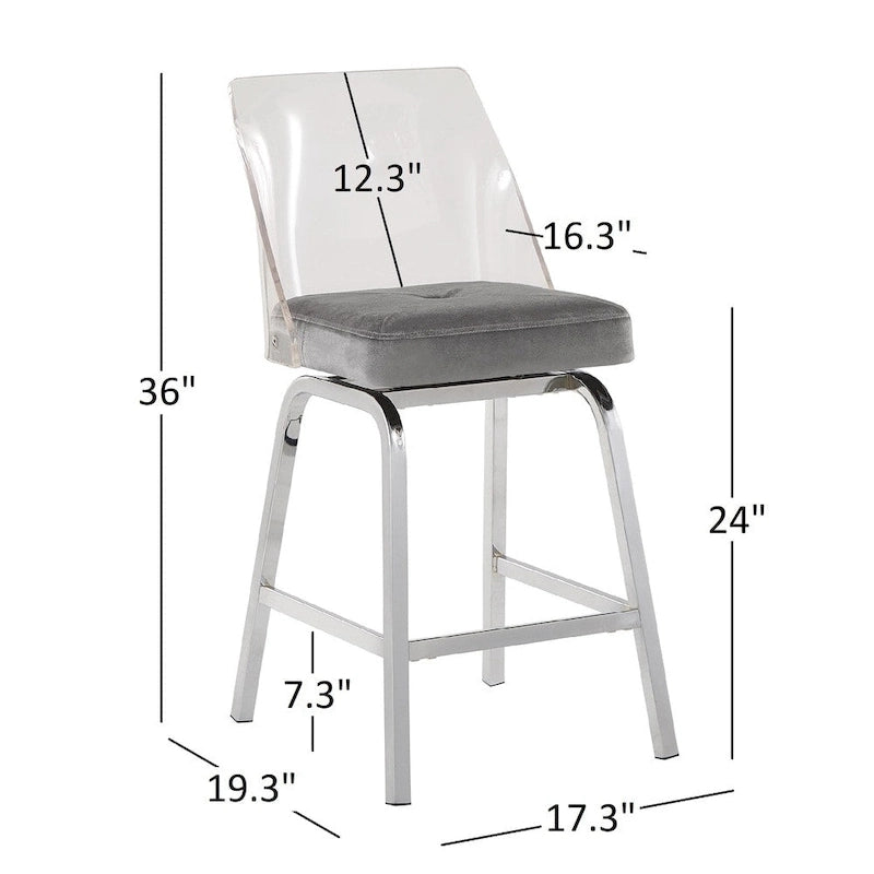 Tabourets pivotants en velours à hauteur de comptoir avec dossier en acrylique (lot de 2)