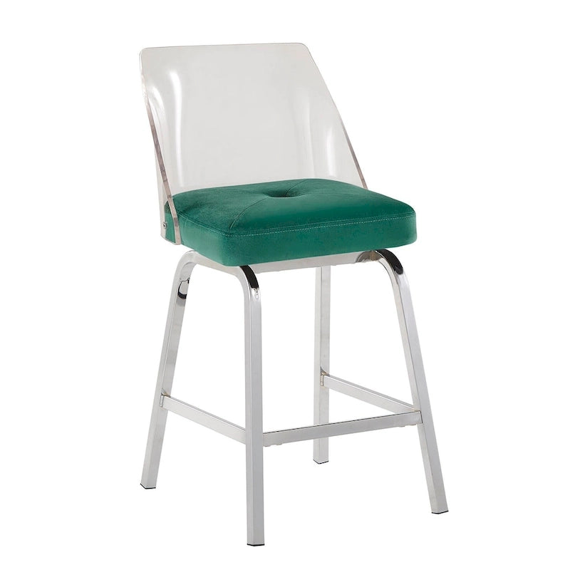 Tabourets pivotants en velours à hauteur de comptoir avec dossier en acrylique (lot de 2)