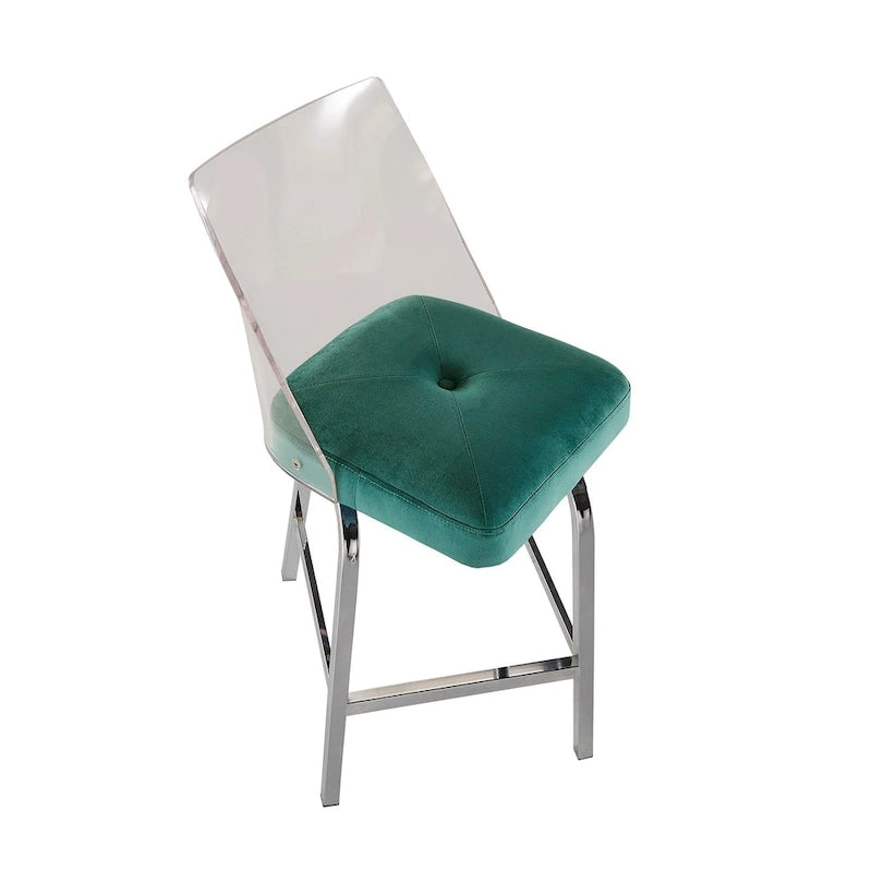 Tabourets pivotants en velours à hauteur de comptoir avec dossier en acrylique (lot de 2)