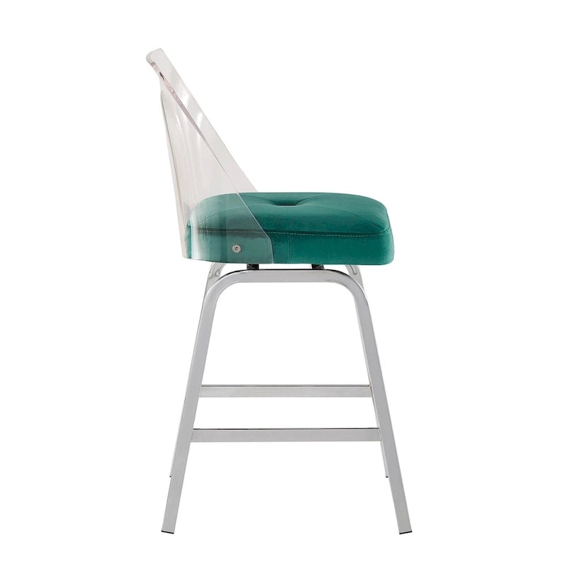 Tabourets pivotants en velours à hauteur de comptoir avec dossier en acrylique (lot de 2)