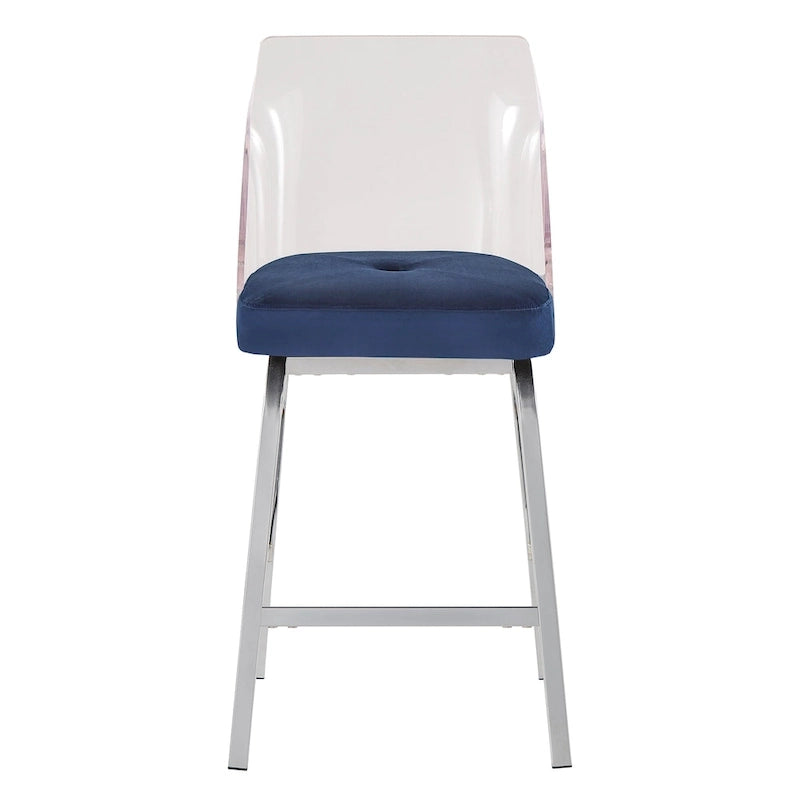 Tabourets pivotants en velours à hauteur de comptoir avec dossier en acrylique (lot de 2)