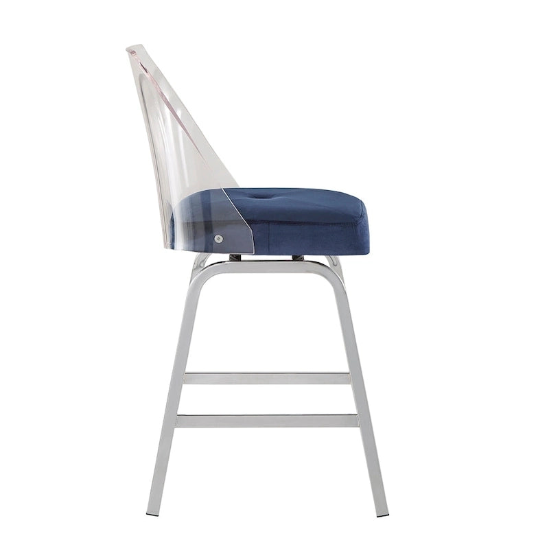 Tabourets pivotants en velours à hauteur de comptoir avec dossier en acrylique (lot de 2)