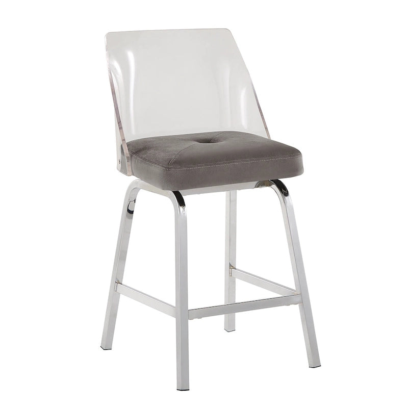 Tabourets pivotants en velours à hauteur de comptoir avec dossier en acrylique (lot de 2)