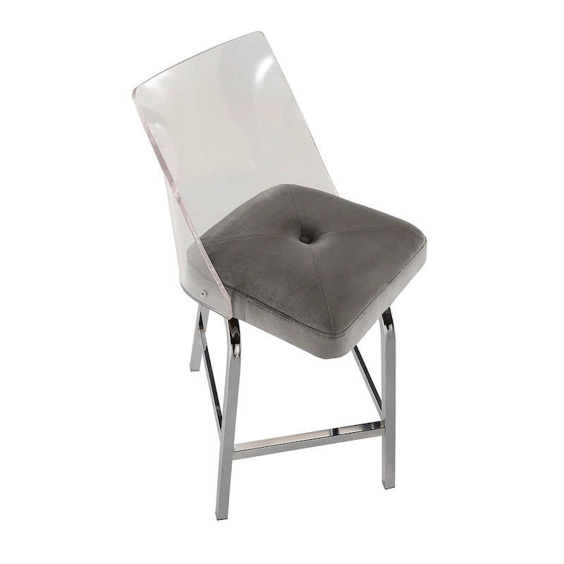 Tabourets pivotants en velours à hauteur de comptoir avec dossier en acrylique (lot de 2)