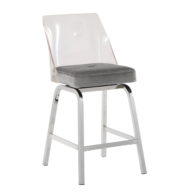 Tabourets pivotants en velours à hauteur de comptoir avec dossier en acrylique (lot de 2)